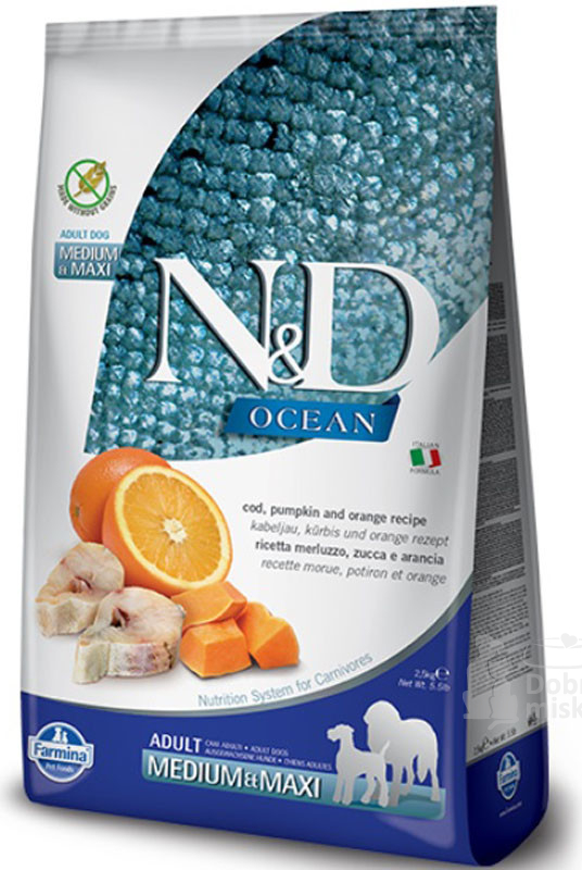 N&D OCEAN DOG GF Adult M/L Codfish&Pumpkin&Orange 12kg + Doprava zdarma + barel zdarma (NELZE POSLAT PŘES ZÁSILKOVNU)