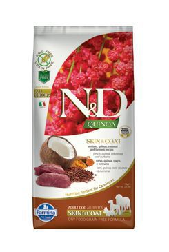 N&D Quinoa DOG Skin & Coat Venison & Coconut 7kg + barel zdarma (NELZE POSLAT PŘES ZÁSILKOVNU)