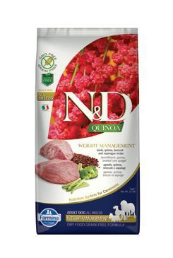 N&D Quinoa DOG Weight Management Lamb & Broccoli 7kg + barel zdarma (NELZE POSLAT PŘES ZÁSILKOVNU)